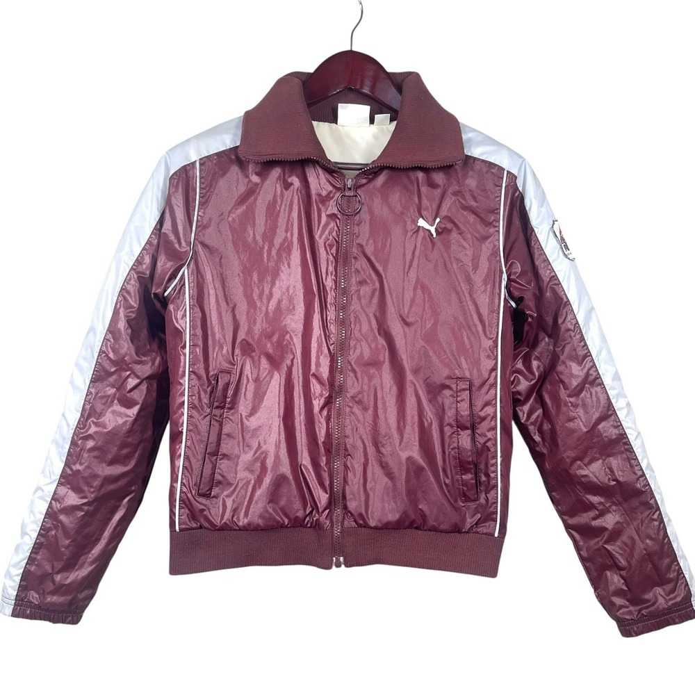Puma Ski Nationals Bomber Jacket Women's M Burgundy Insulated Retro 80s Sporty